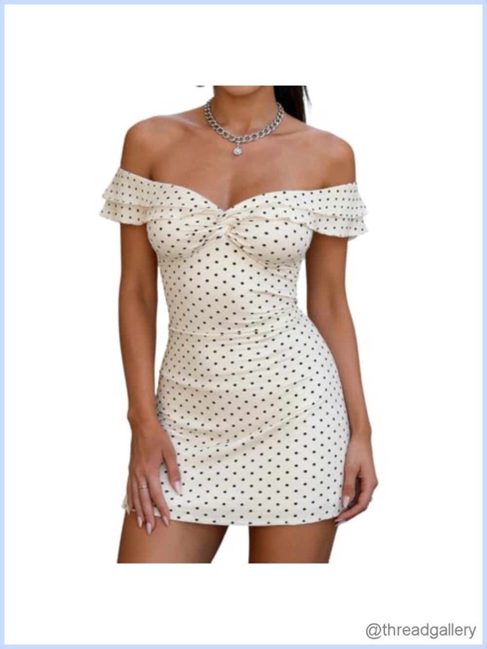 Womens Polka Dot Off Shoulder Twist Front Bodycon Mini Dress Party